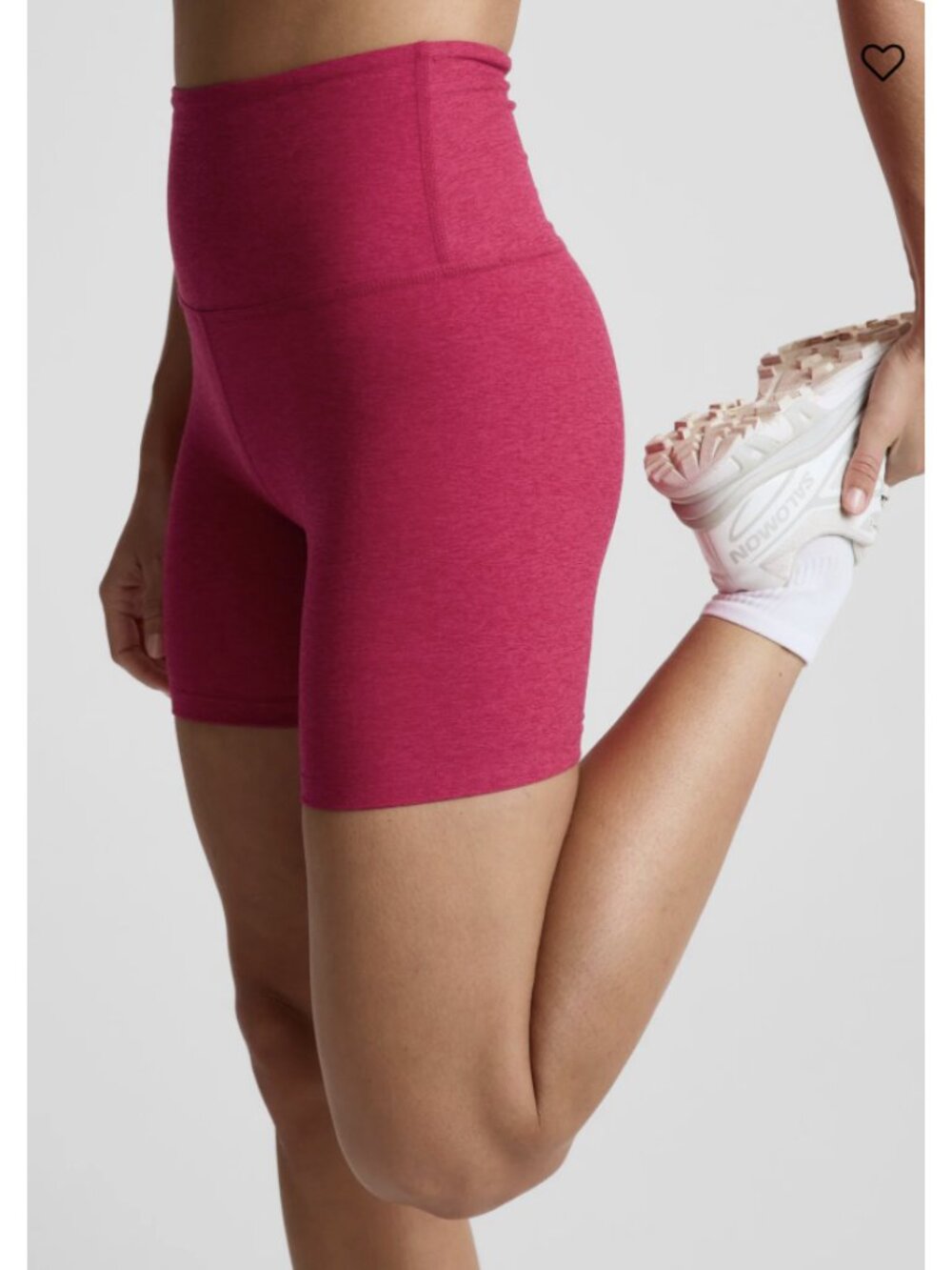 BEYOND YOGA Spacedye™ Keep Pace 5" Biker Short Berry Red Heather 1X Gym Workout